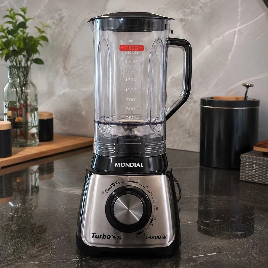 MONDIAL Liquidificador Turbo, Preto/Inox, 1200W, 110V - L-1200 BI
